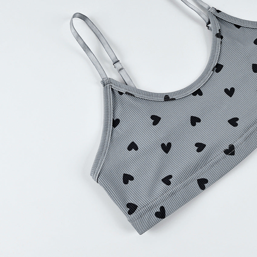 Knitted Heart Print Fashion Strap Sleepwear Set for Women