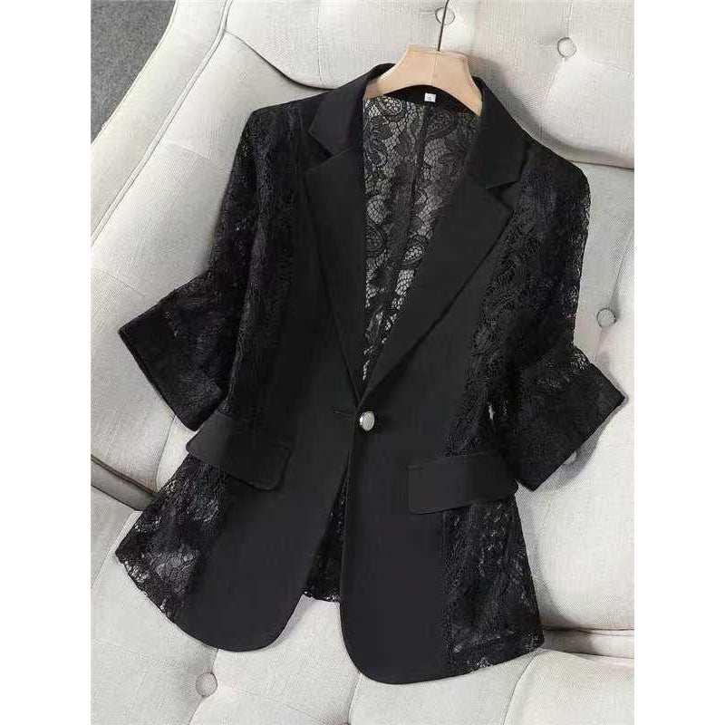 Solid color lace patchwork small suit jacket for women's top