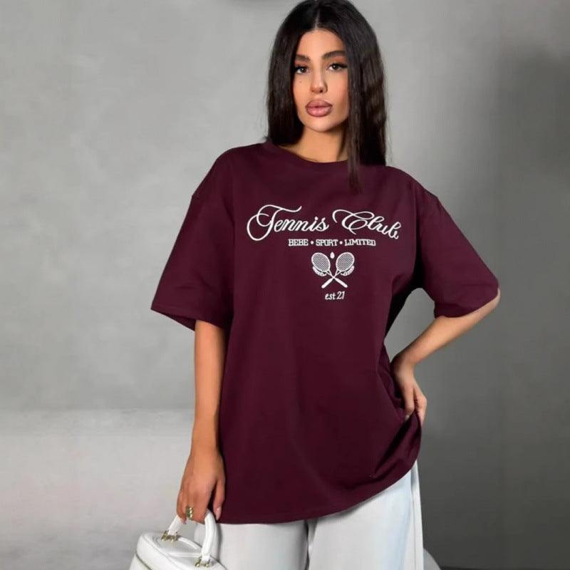 Round neck printed short sleeved top