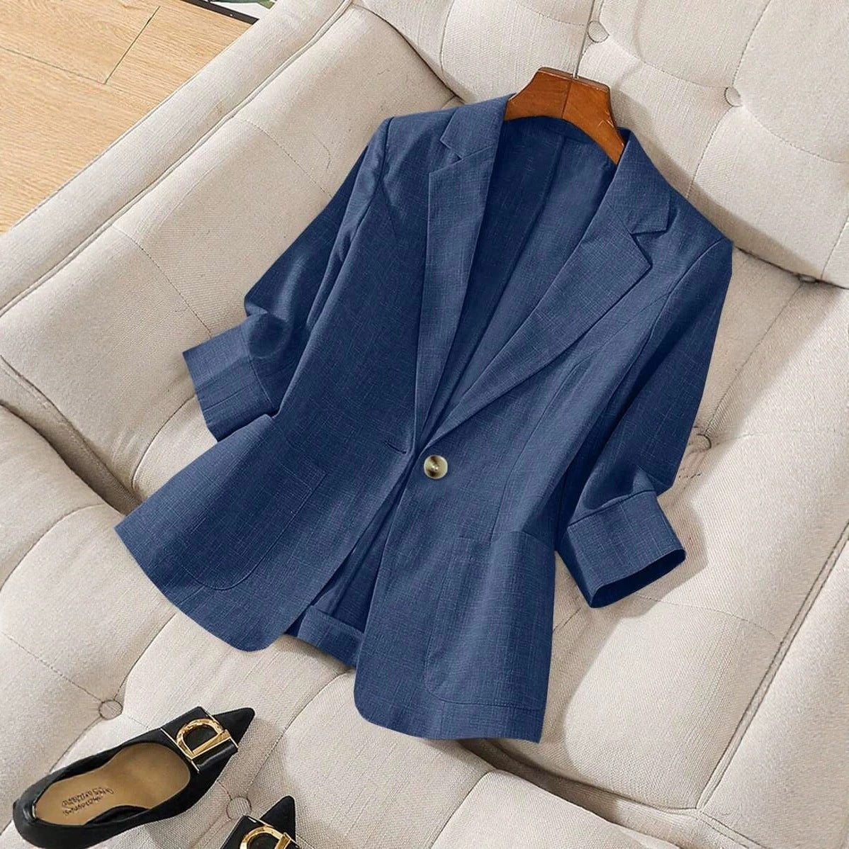 Solid color pocket small suit jacket women's button up top