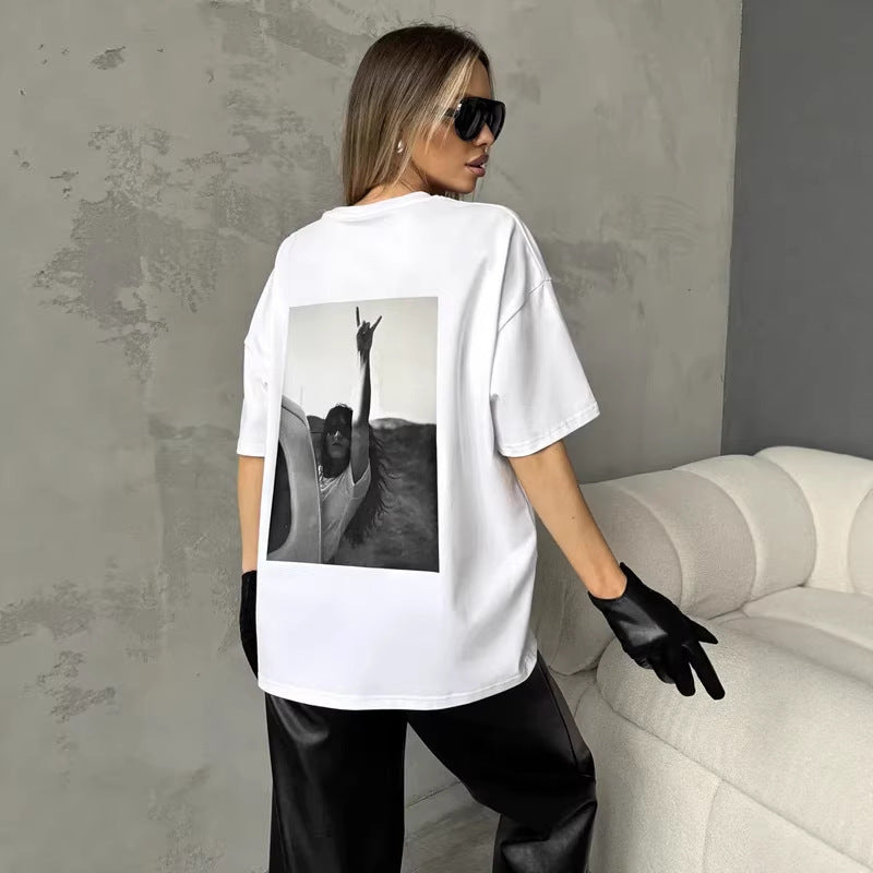 Round neck short sleeved T-shirt for women