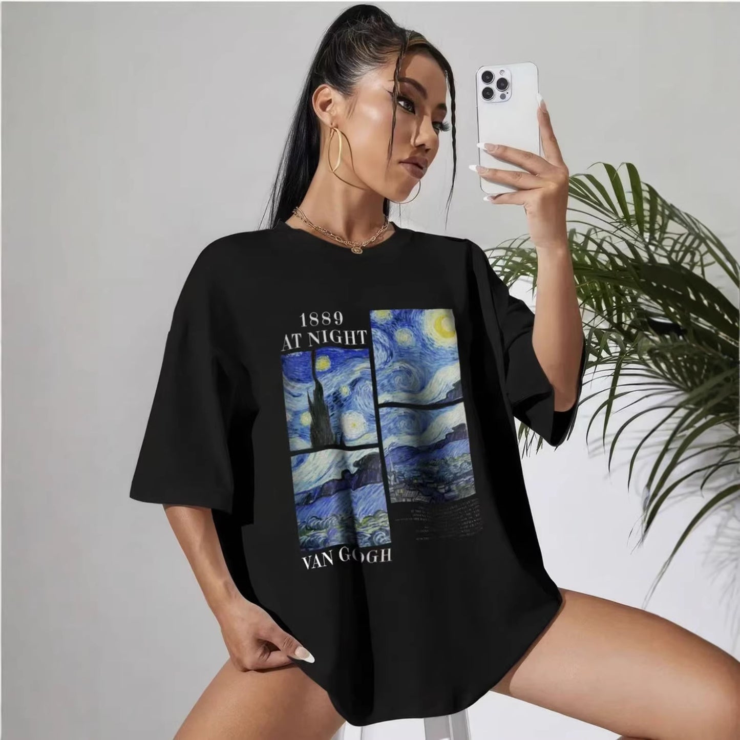 Starry Sky Pattern Short Sleeve Top for Women