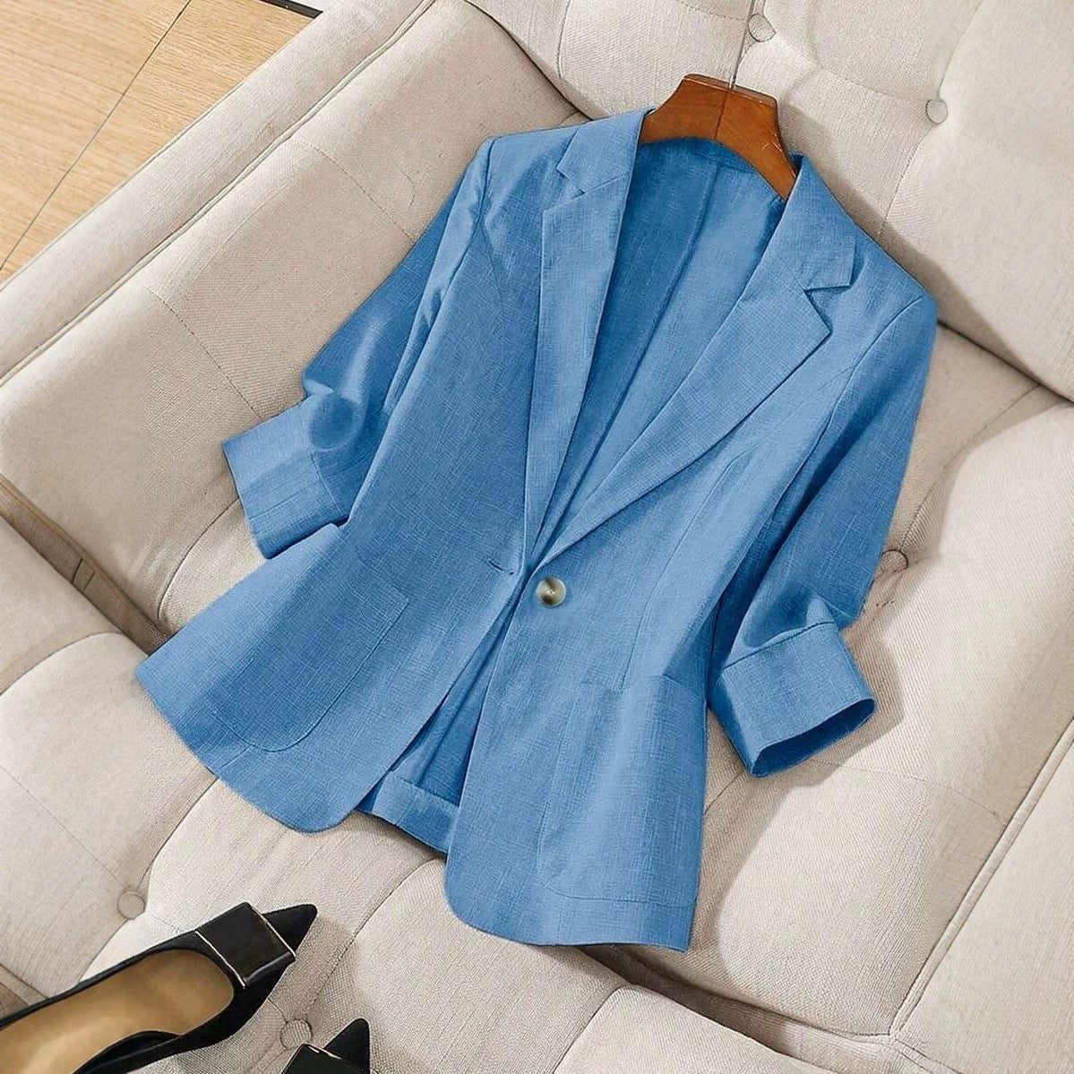 Solid color pocket small suit jacket women's button up top