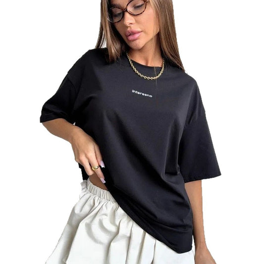 Loose letter printed short sleeved t-shirt for women