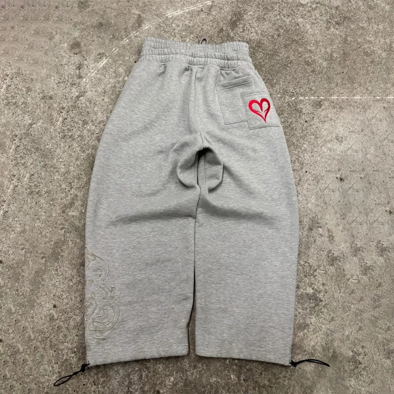Streetwear Hip-hop Embroidered Sporty Loose Straight Leg Double Waistband Casual Pants for Men
