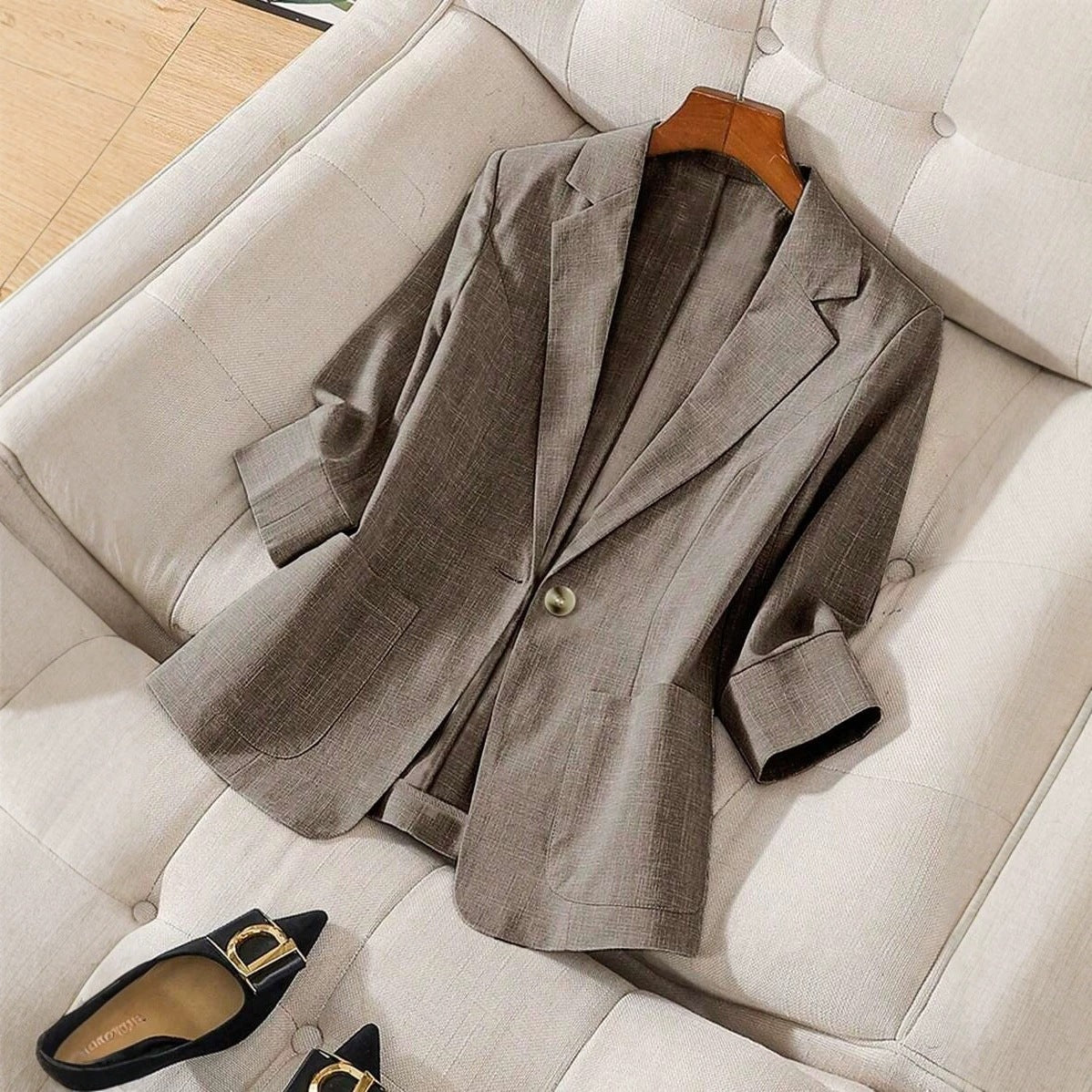 Solid color pocket small suit jacket women's button up top