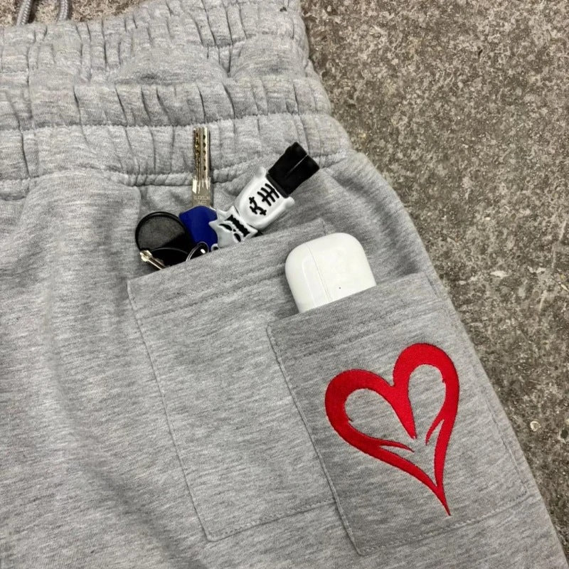 Streetwear Hip-hop Embroidered Sporty Loose Straight Leg Double Waistband Casual Pants for Men