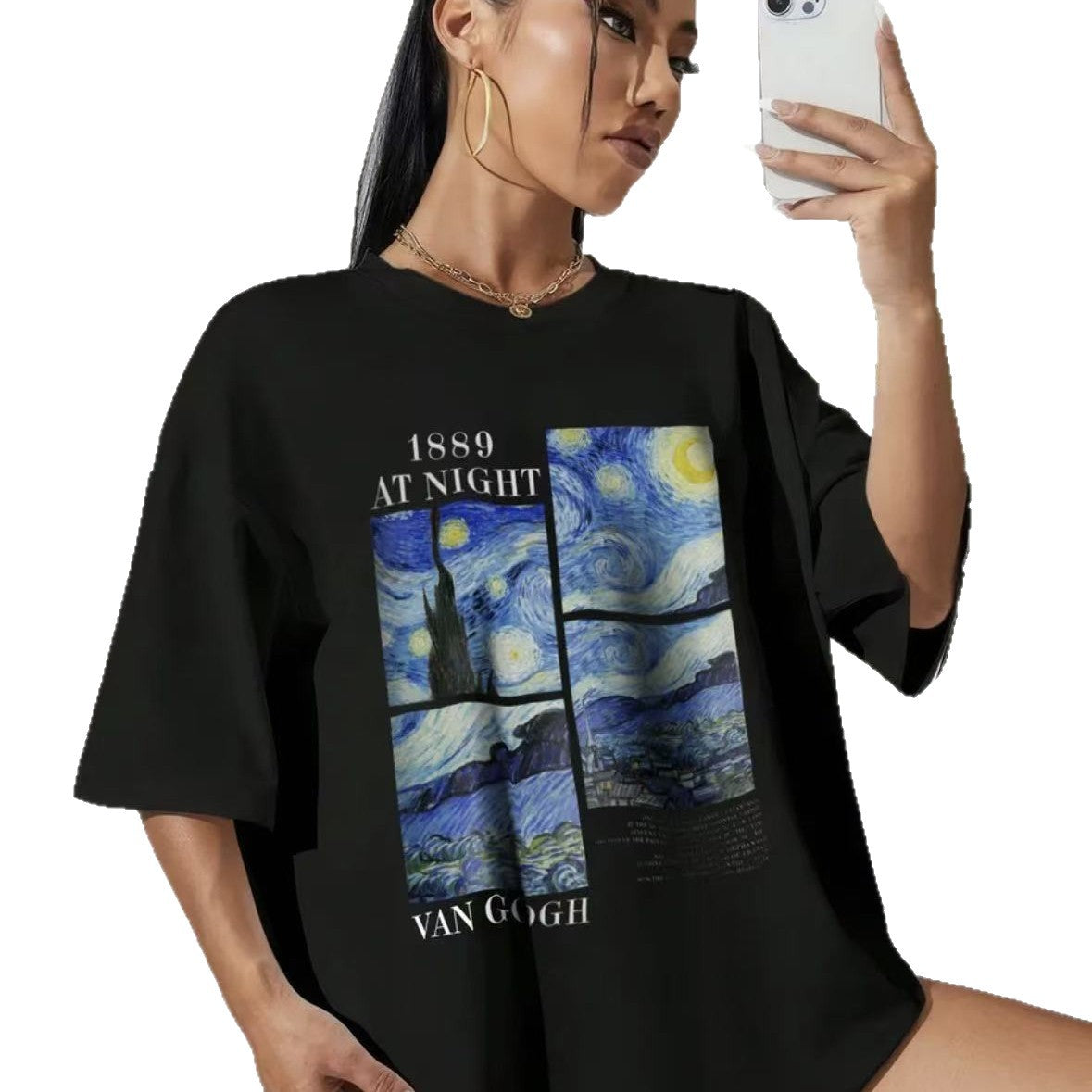Starry Sky Pattern Short Sleeve Top for Women