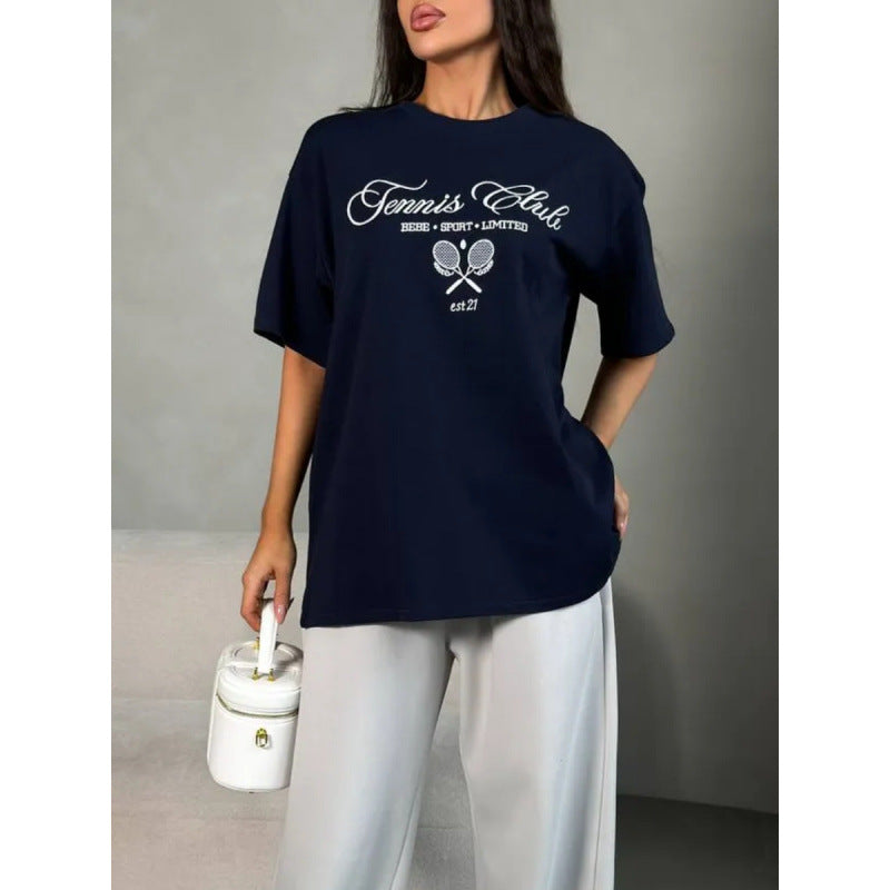 Round neck printed short sleeved top
