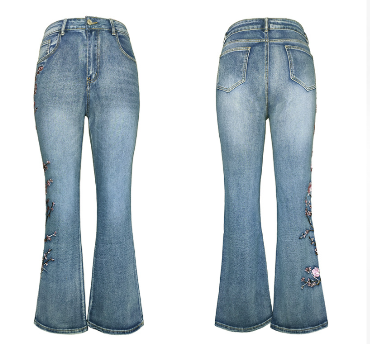 High-Waisted Vintage Stretchy Slim-Fit Flared Denim Pants for Women