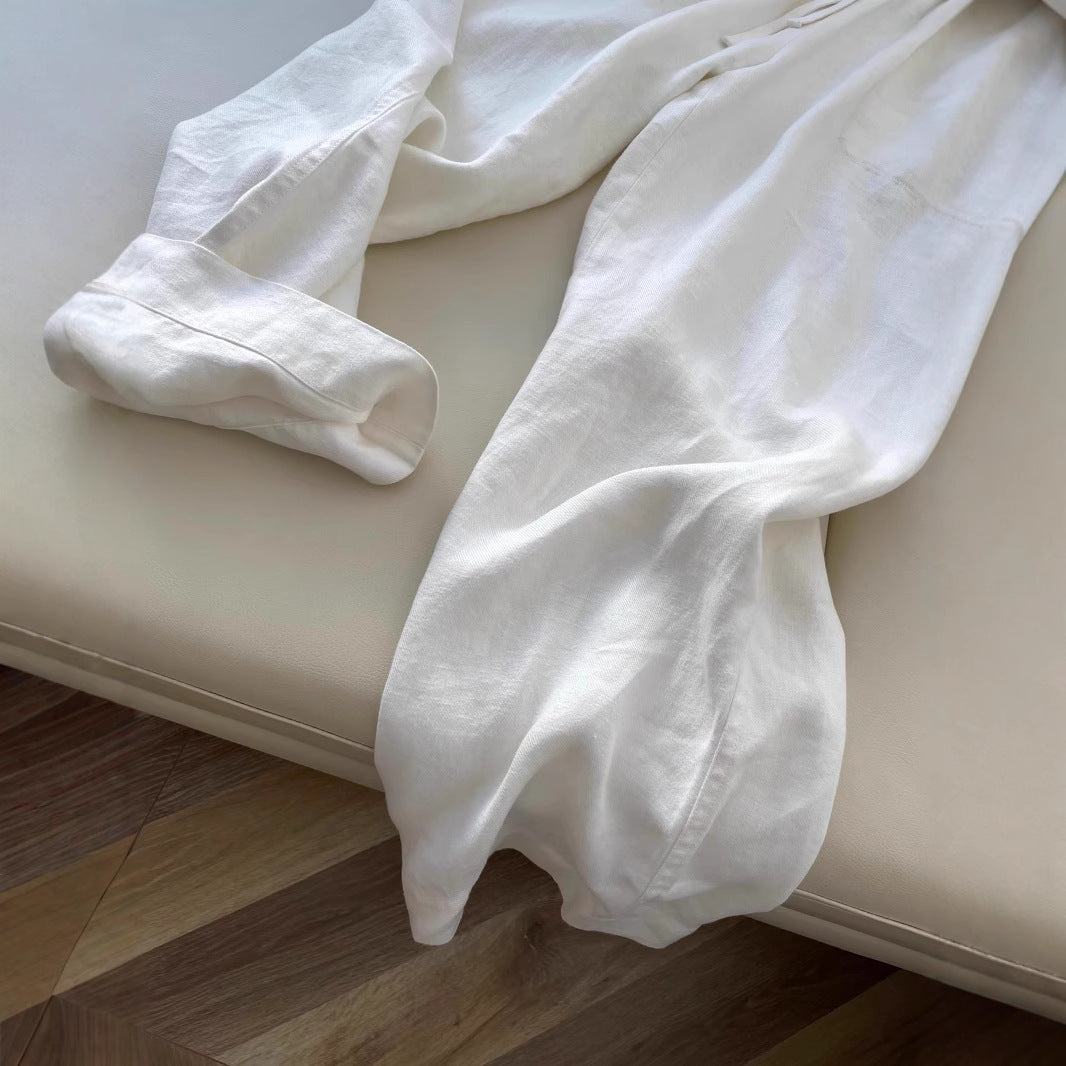 White Linen Cotton Women's Summer Lightweight Relaxed Drapey Casual Straight Leg Floor-Length Pants Wide Leg Linen Pants