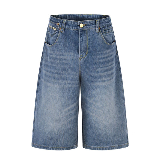 High-Waisted Embroidered Wide-Leg Jeans Loose Slimming Lazy