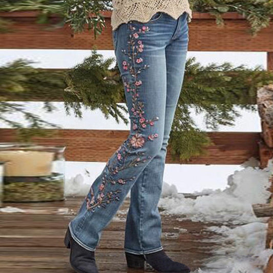 High-Waisted Vintage Stretchy Slim-Fit Flared Denim Pants for Women