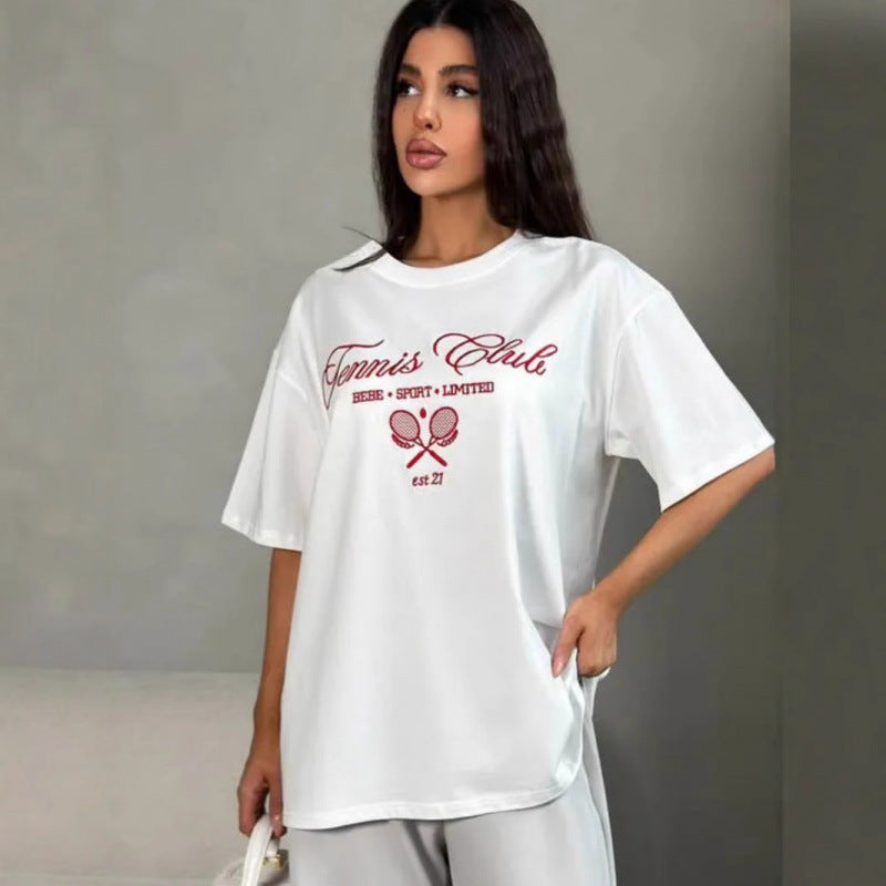 Round neck printed short sleeved top