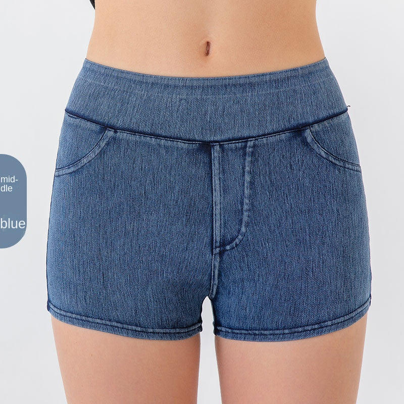 Spring/Summer New High Waist and Hip Lifting Yoga Cowboy Shorts for Women, High Elasticity, Slimming and Abdominal Compression, Sports Outerwear, Fitness Three Part Pants