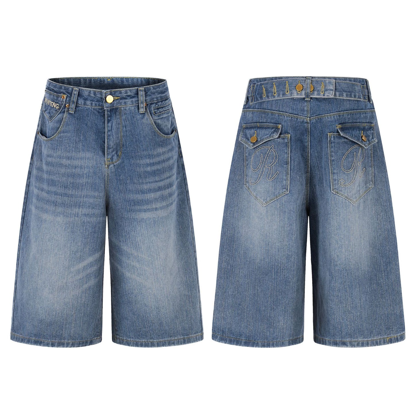High-Waisted Embroidered Wide-Leg Jeans Loose Slimming Lazy