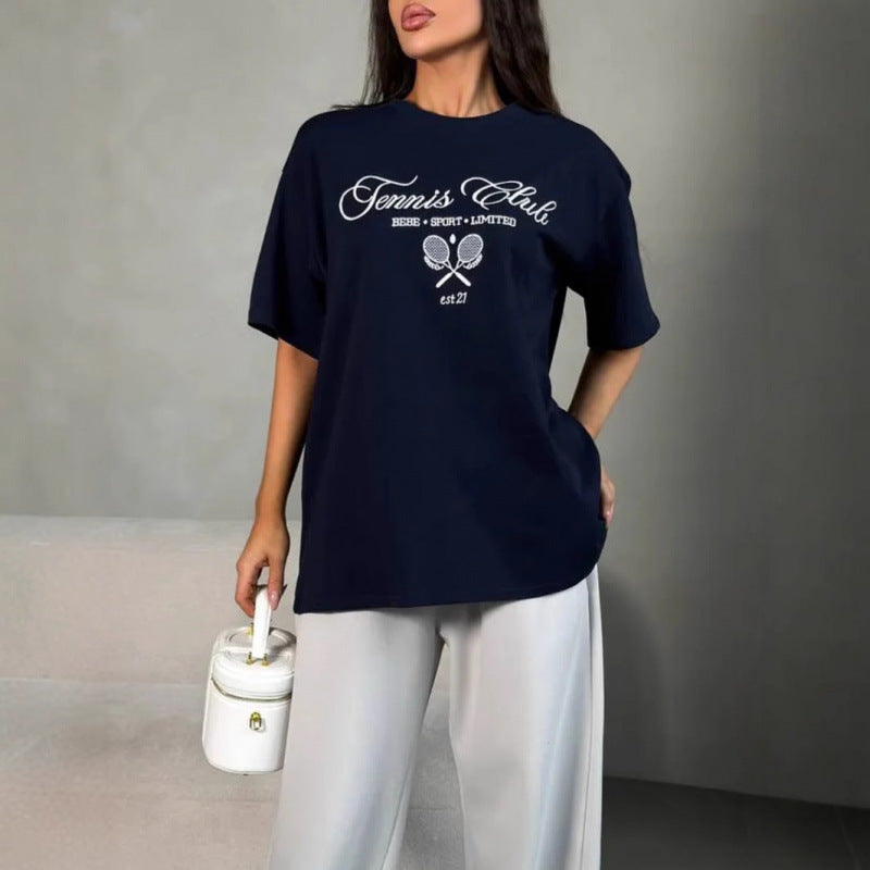 Round neck printed short sleeved top