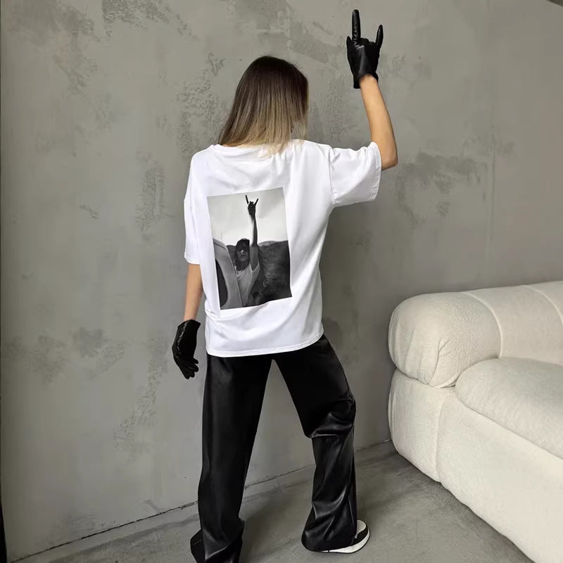 Round neck short sleeved T-shirt for women