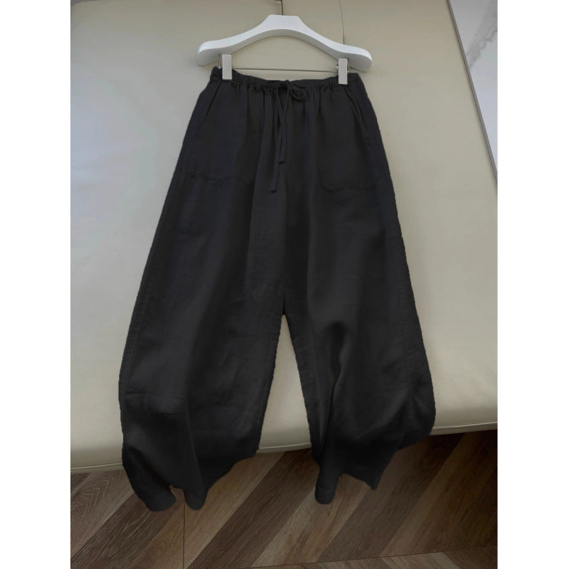 White Linen Cotton Women's Summer Lightweight Relaxed Drapey Casual Straight Leg Floor-Length Pants Wide Leg Linen Pants
