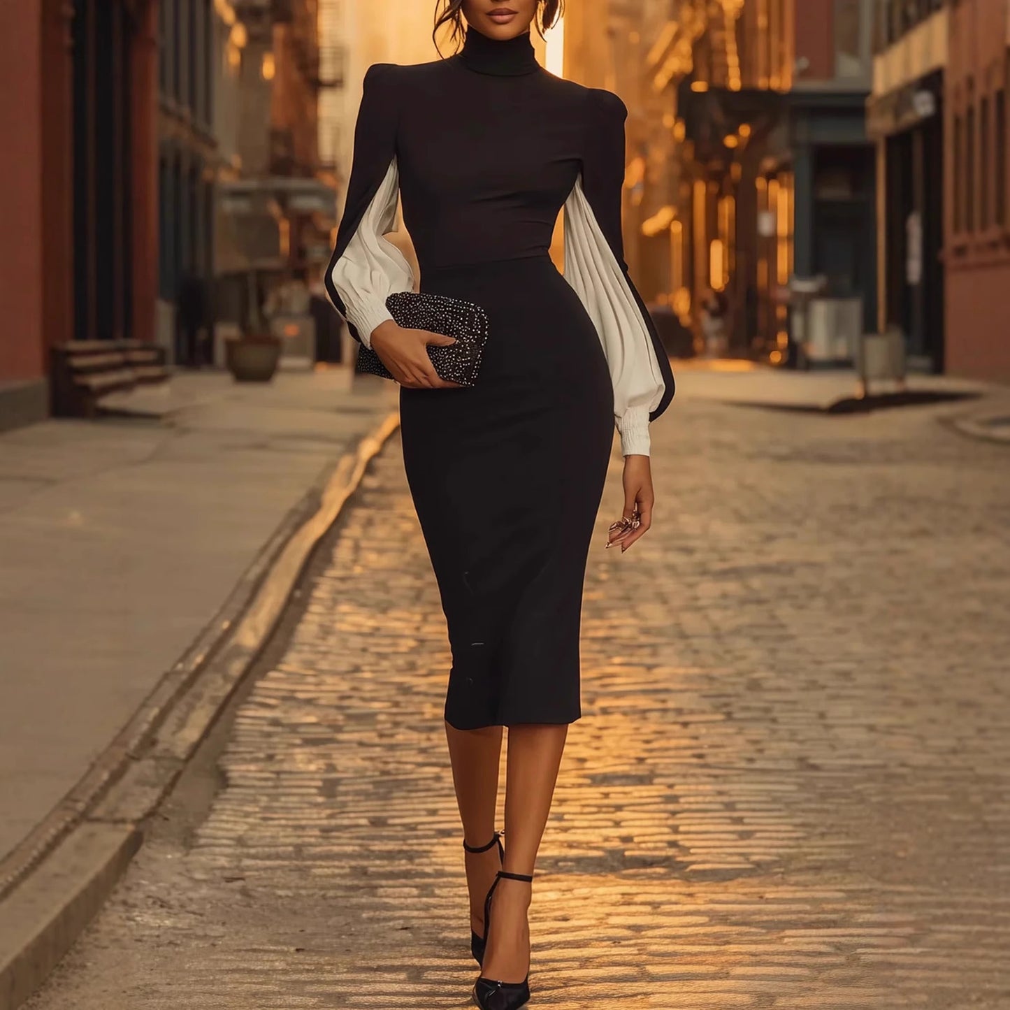 Elegant High Neck Sheath Dress with Side Slit Summer Fashion Dress