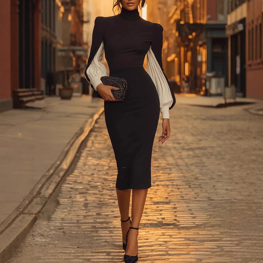 Elegant High Neck Sheath Dress with Side Slit Summer Fashion Dress