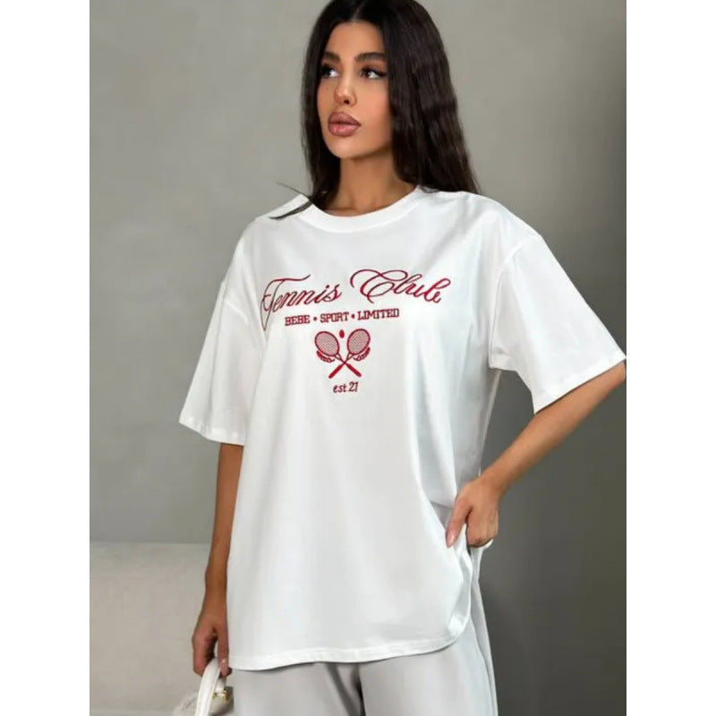 Round neck printed short sleeved top