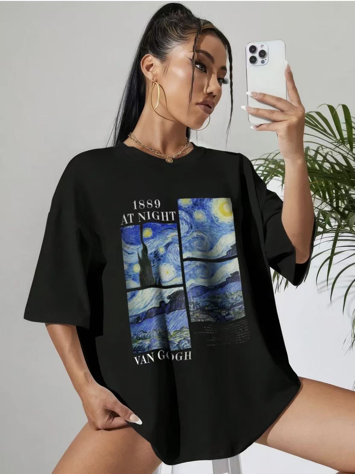 Starry Sky Pattern Short Sleeve Top for Women