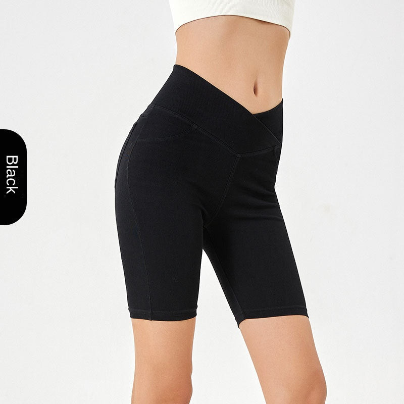 High-Waisted Denim Shorts for Women, Stretchy and Slimming, Casual Wear with Pockets, Fitness 5-Panel Cycling Pants