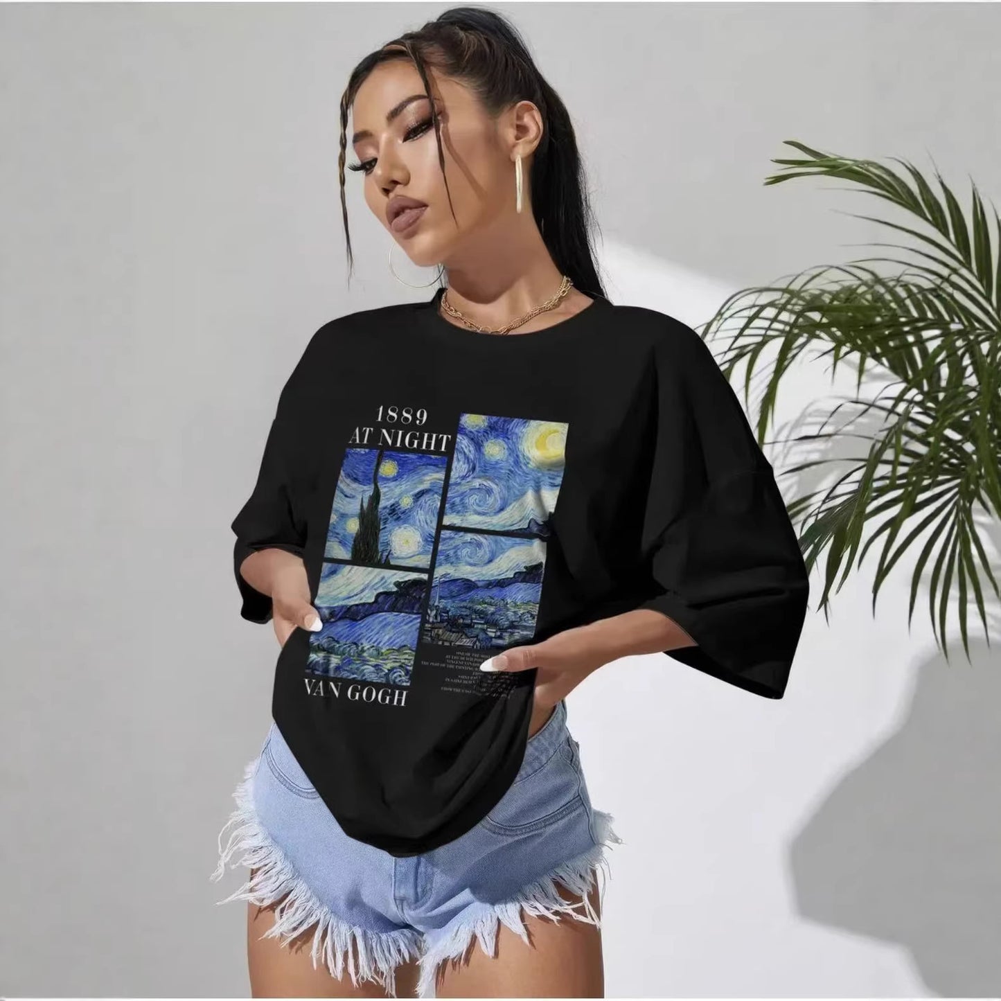 Starry Sky Pattern Short Sleeve Top for Women